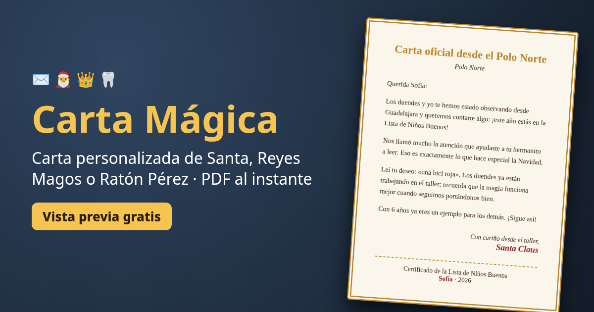 Carta de Santa, Reyes Magos o Ratón Pérez personalizada | Carta Mágica
